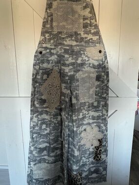 POL Lace Crochet Panel Grey Patchwork Top